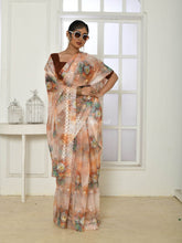 Prodigious Soft Pure Light Peach Organza embroidery worked silk saree